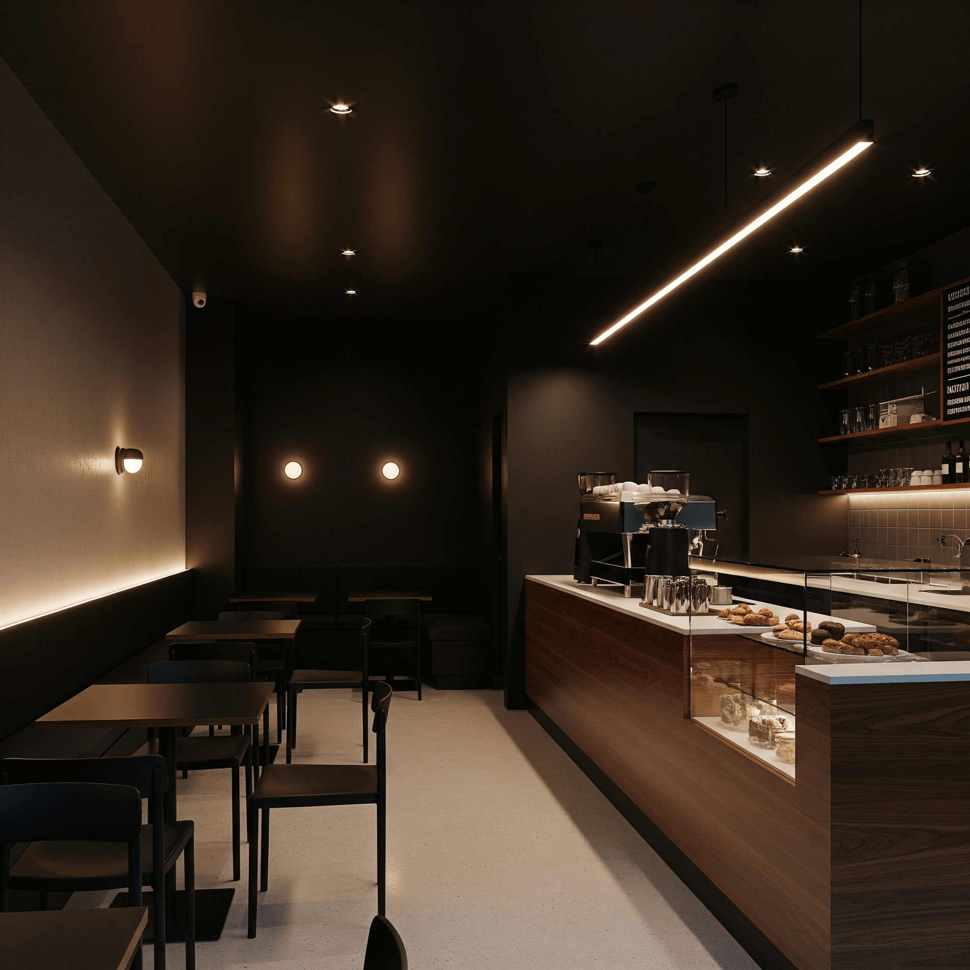 minimalist dark theme cafe