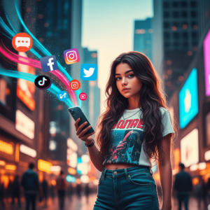 social media icons floating