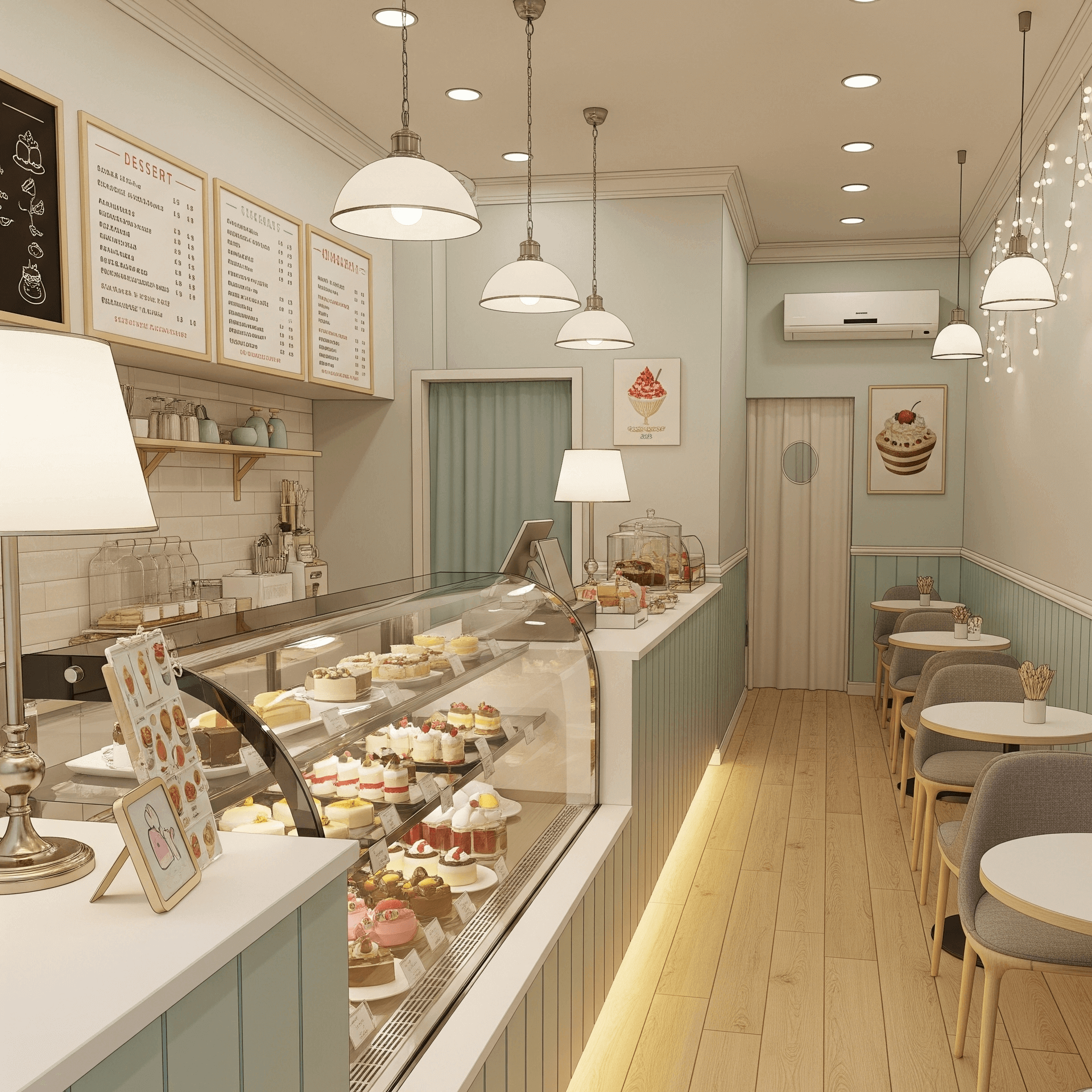 minimalist pastel green cafe