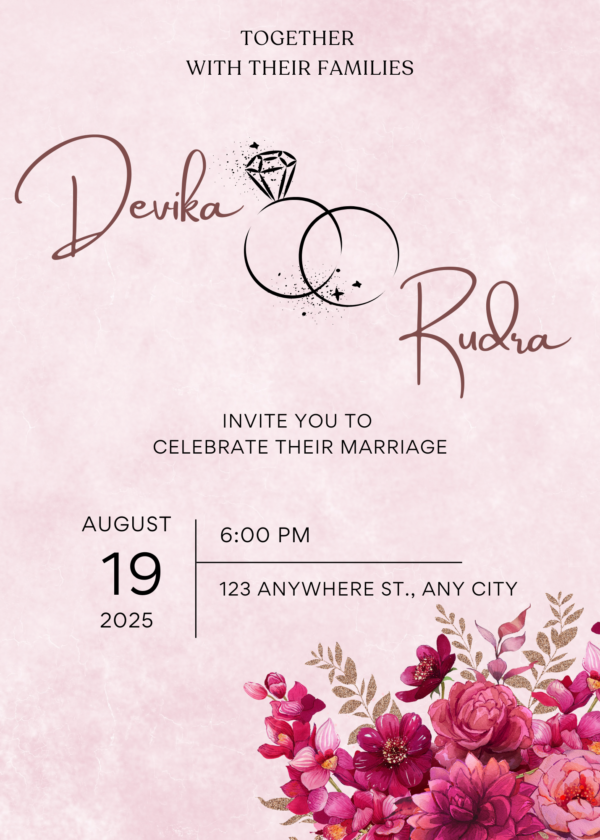pink floral wedding invitation template